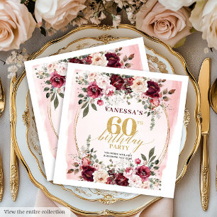 Serviette En Papier Serviettes Chic Boho Roses Marron pour 60ème Anniv