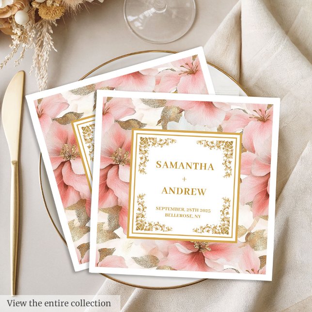Serviette En Papier serviettes chic en ivoire rose pâle (Chic dusty pink ivory floral paper napkins)