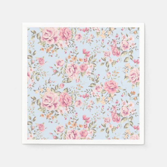 Serviette En Papier Serviettes Chic Rose & Bleu Floral (Devant)