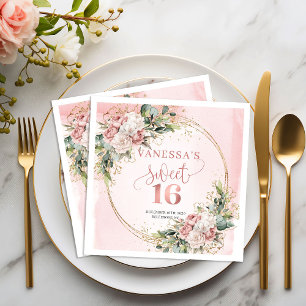Serviette En Papier Serviettes Chic Rose Gold Floral Sweet Sixteen