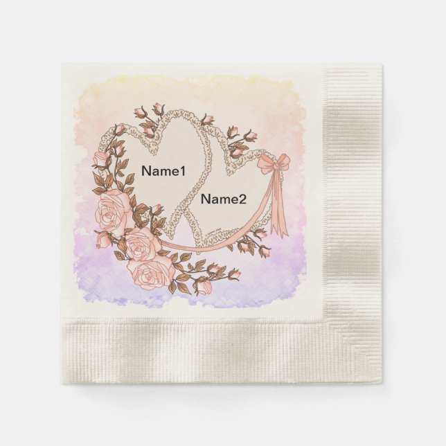 Serviette En Papier Serviettes Coeurs mariages (Devant)