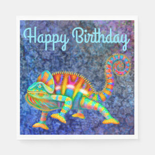 Serviette En Papier Serviettes colorées de caméléon de joyeux