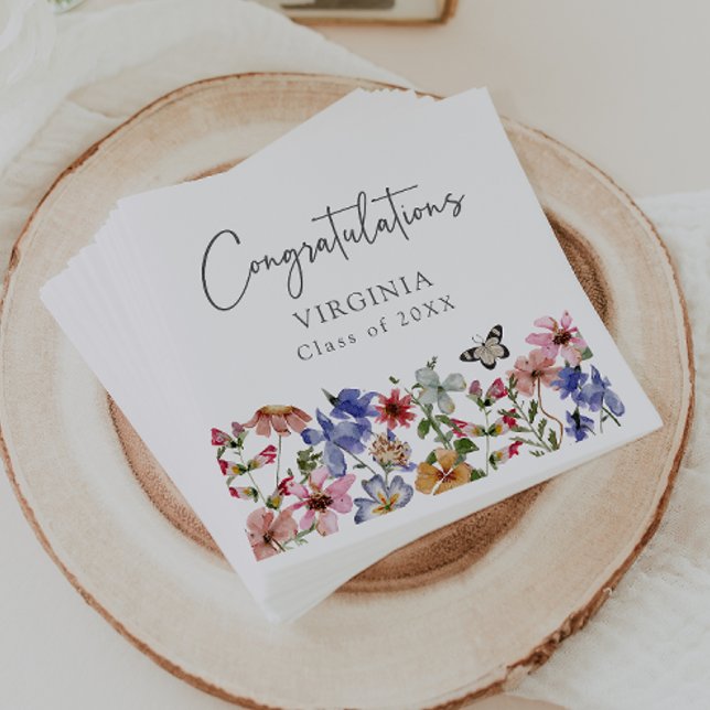 Serviette En Papier Serviettes colorées Floral Graduation (Colorful Floral Graduation Napkins with Butterfly by Painted Paperie
)