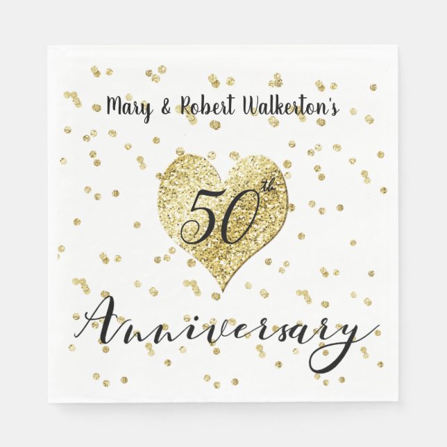 Serviette En Papier Serviettes Confetti Gold -50e anniversaire de Mari (Devant)