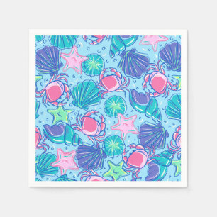 Serviette En Papier Serviettes Côtières Rose Crabe Coquilles de Méduse