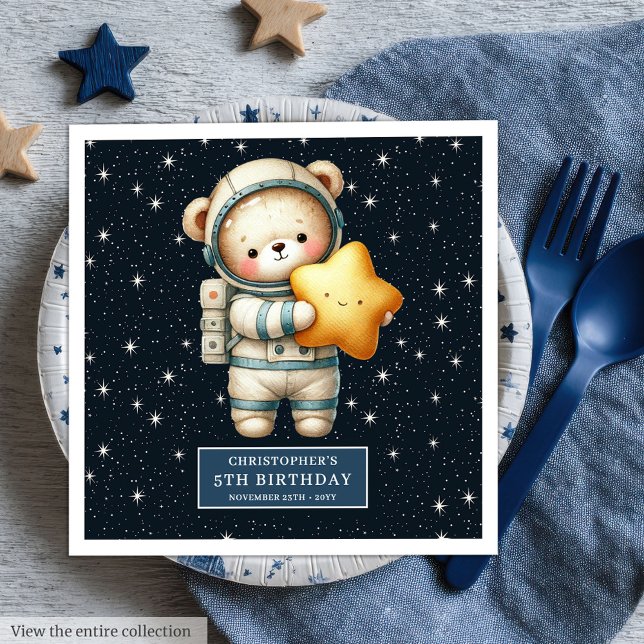 Serviette En Papier Serviettes d'anniversaire avec l'astronaute Teddy  (Boy Birthday Napkins with Astronaut Teddy Bear)