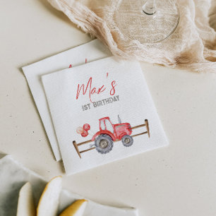 Serviette En Papier Serviettes d'anniversaire du tracteur rouge