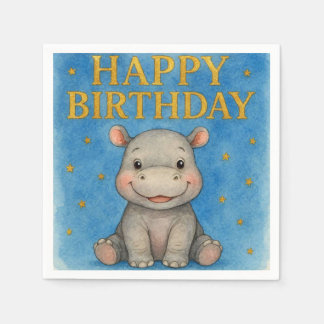 Serviette En Papier Serviettes d'anniversaire Hippopotame Bleu.