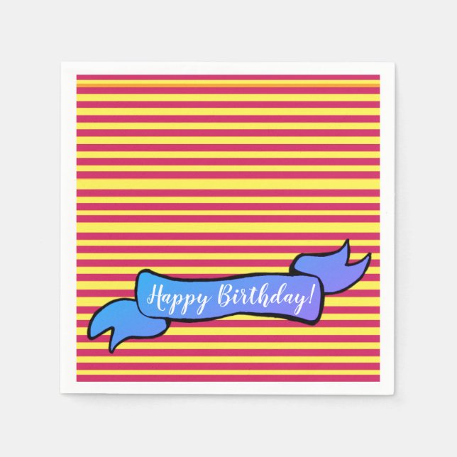 Serviette En Papier Serviettes d'anniversaire jaune et rose (Devant)