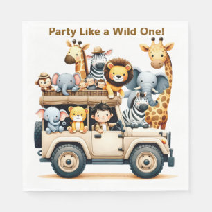 Serviette En Papier Serviettes d'anniversaire Jungle Safari Modifiab