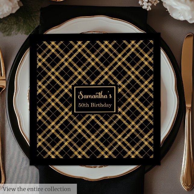 Serviette En Papier Serviettes d'anniversaire Luxe Noir Or Nom Personn (Birthday Napkins Luxe Black Gold Custom Name)