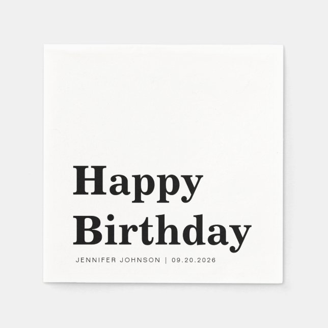 Serviette En Papier Serviettes d'anniversaire noir et blanc modernes (Devant)