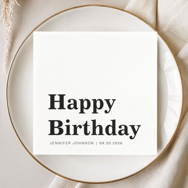 Serviette En Papier Serviettes d'anniversaire noir et blanc modernes (Modern Black & White Birthday Napkins)