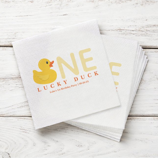 Serviette En Papier Serviettes d'anniversaire One Lucky Duck | Canard  (One Lucky Duck Party Napkins)