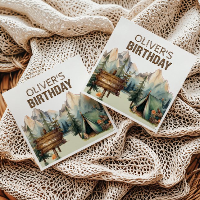 Serviette En Papier Serviettes d'anniversaire pour campeur d'aventure  (Créateur téléchargé)