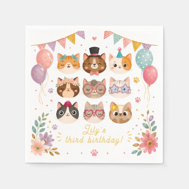 Serviette En Papier Serviettes d'anniversaire pour chat mignon (Devant)