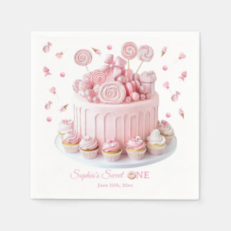 Serviette En Papier Serviettes d'anniversaire Rose Sweet One
