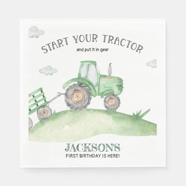 Serviette En Papier Serviettes d'anniversaire Tracteur Vert (Devant)