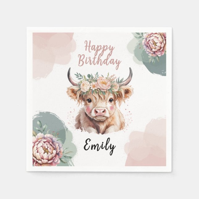 Serviette En Papier Serviettes d'anniversaire Vache des Highlands Fill (Devant)