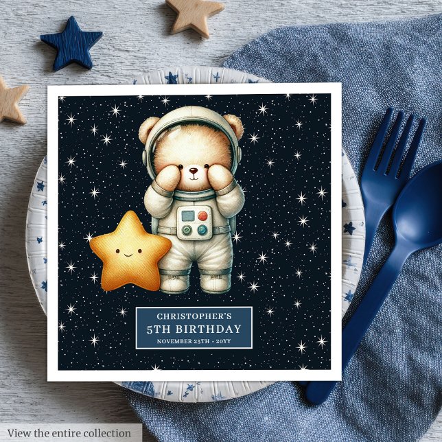 Serviette En Papier Serviettes d'astronaute en peluche personnalisées  (Custom Teddy Astronaut Napkins for Boy Party)
