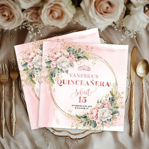 Serviette En Papier Serviettes de anniversaire Quinceañera avec fleur