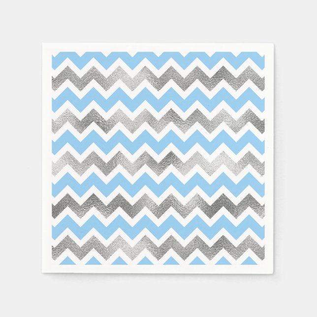 Serviette En Papier Serviettes de baby shower bleu argenté modernes (Devant)