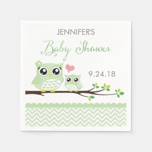 Serviette En Papier Serviettes de baby shower de hibou   Chevron vert