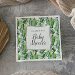 Serviette En Papier Serviettes de Baby shower de palmier sauvage<br><div class="desc">Ces serviettes de baby shower de palmiers tropicaux sauvages sont parfaites pour un baby shower à thème de plage. Le design comprend un éventail exotique de feuilles de bananiers d'aquarelle verte, fougères, feuillage, plantes botaniques et verdure pour une sensation tropicale estivale. Personnalisez les serviettes avec le nom de la future...</div>