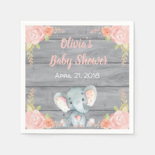 Serviette En Papier Serviettes de baby shower d'éléphant rose
