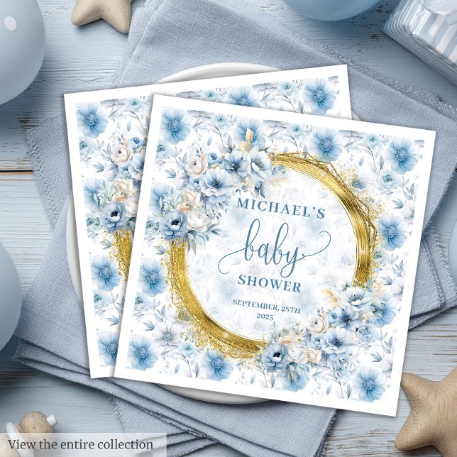 Serviette En Papier Serviettes de Baby shower en or bleu doux (Sweet Dusty Blue Gold Baby Shower Napkins

)