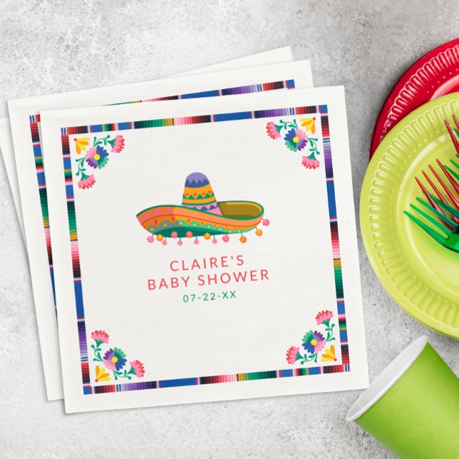 Serviette En Papier Serviettes de Baby shower Fiesta - Floral Sombrero (Fiesta Baby Shower Napkins)