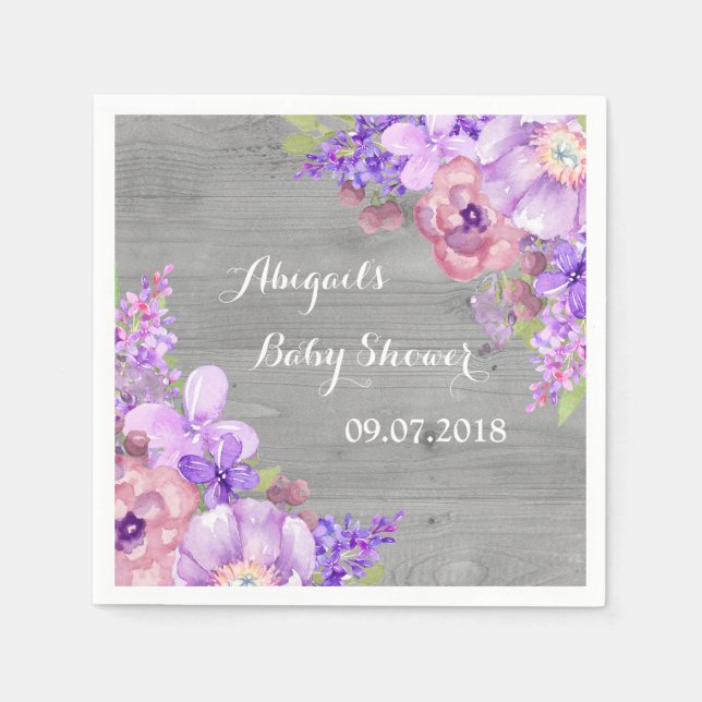 Serviette En Papier Serviettes de Baby shower Floral Rustique Gris (Devant)