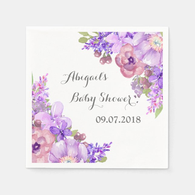 Serviette En Papier Serviettes de Baby shower Floral Violet Rustique (Devant)
