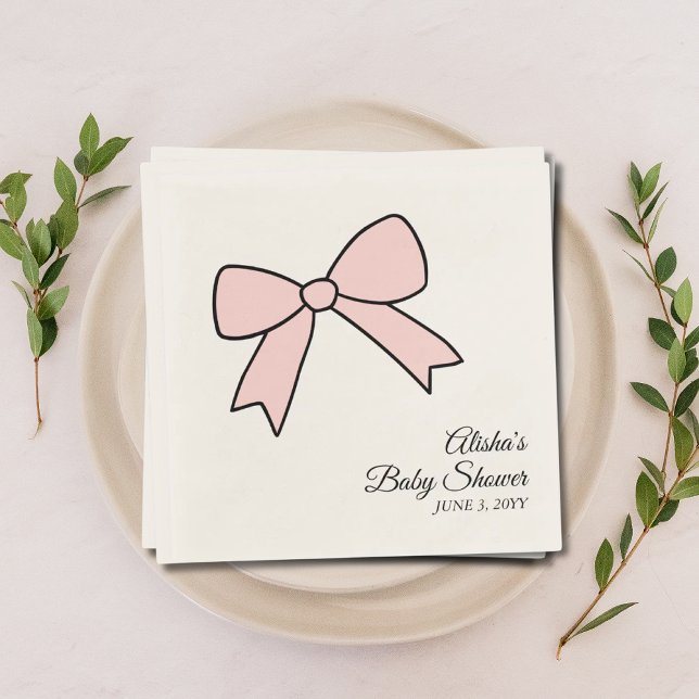 Serviette En Papier Serviettes de Baby shower pour fille rose personna (Personalized Pink Bow Girly Baby Shower Napkins)