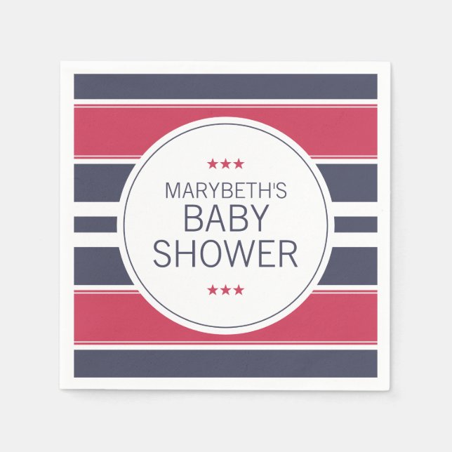 Serviette En Papier Serviettes de Baby shower rouge, blanc et bleu Pre (Devant)