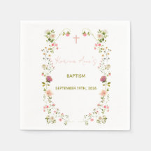 Serviettes de baptême en acrylique rose floral ave