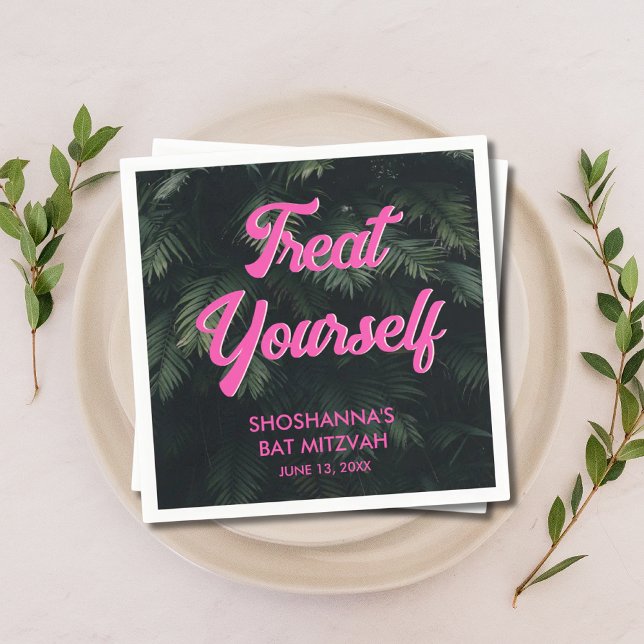 Serviette En Papier Serviettes de Bat mitzvah en néon tropical personn (Personalized Tropical Neon Bat Mitzvah Napkins)