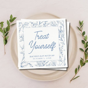 Serviette En Papier Serviettes de Bat mitzvah Floral Bleu Personnalisé