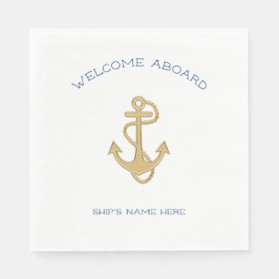 Serviette En Papier Serviettes de bienvenue à bord avec ancre dorée su