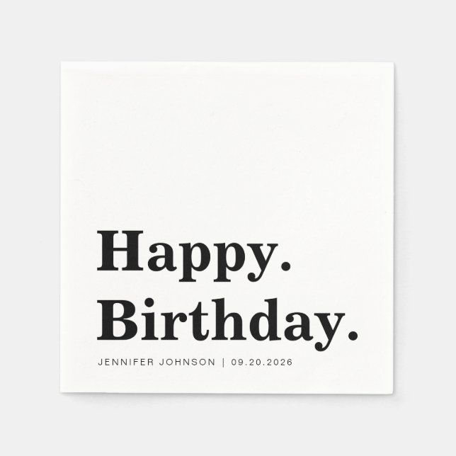 Serviette En Papier Serviettes de birthday modernes noir & blanc (Devant)
