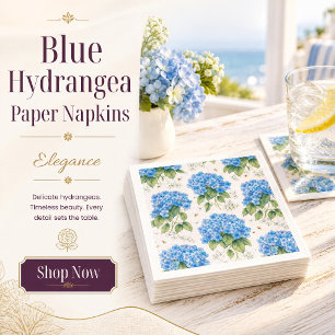 Serviette En Papier Serviettes de cocktail à l'hortensia bleu Élégan