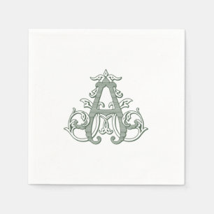 Serviette En Papier Serviettes de cocktail à monogramme 'A' vert foncé