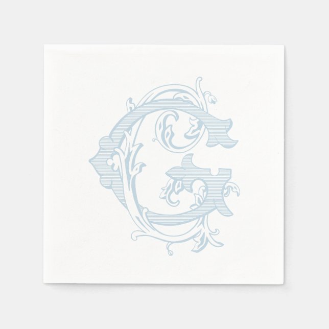 Serviette En Papier Serviettes de cocktail à monogramme "G" bleu clair (Devant)