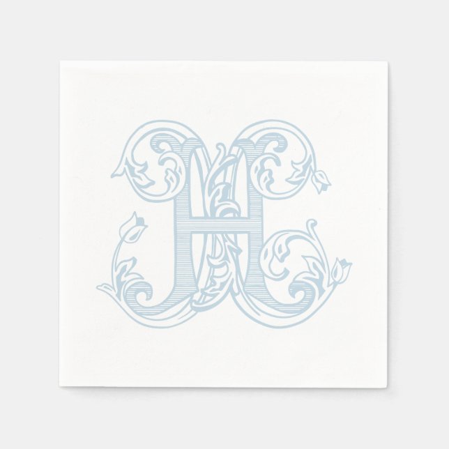 Serviette En Papier Serviettes de cocktail à monogramme 'H' bleu clair (Devant)