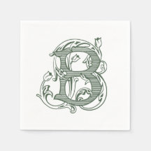 Serviettes de cocktail à monogramme vert foncé "B"