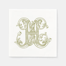 Serviettes de cocktail à monogramme vert olive "H"