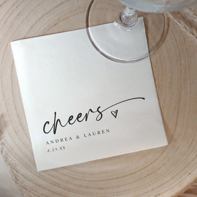 Serviette En Papier Serviettes de cocktail Cheers écriture manuscrite  (Cheers wedding napkins - personalized wedding napkins for reception, rehearsal dinner, engagements)
