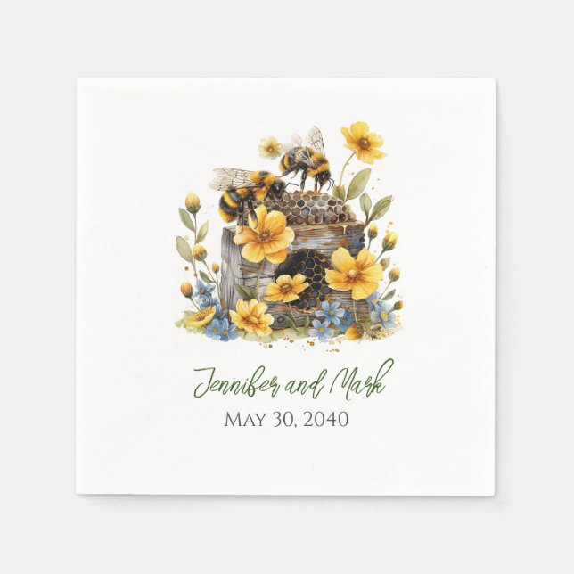 Serviette En Papier Serviettes de cocktail de mariage à thème abeille  (Devant)