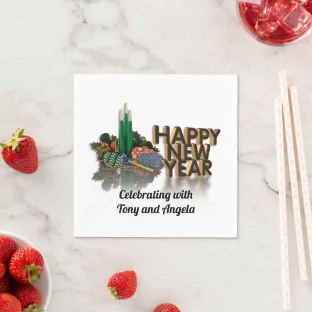 Serviette En Papier serviettes de cocktail du Nouvel An personnalisées (En situation)