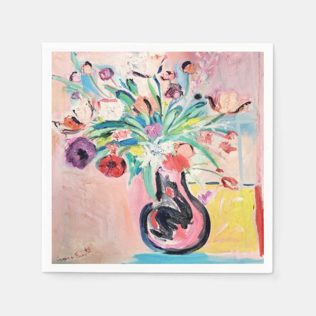 Serviette En Papier Serviettes de cocktails roses et jolies fleurs (Devant)